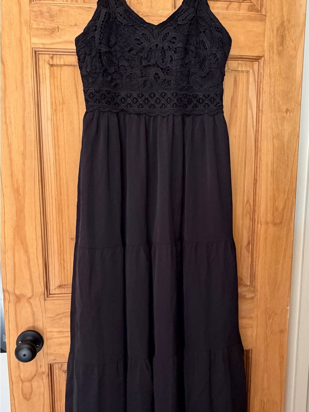 Black Lace-Top Maxi Dress - Elegant Women's Evening Dress